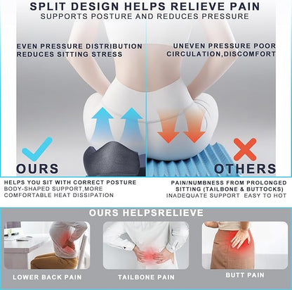 Large Seat Cushion & Lumbar Support Pillow Set for Car & Office Chair,Memory Foam Ergonomic Desk for Tailbone & Sciatica & Hip Pain Relief,Back Support-Black