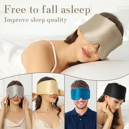 100% Mulberry Silk Sleep Mask Eye Mask for Women Man with Adjustable Band, for Side Sleeper Blackout Sleep Mask for Travel Rest and Office Large Size (Taupe)