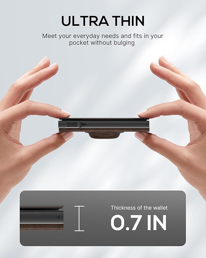 Mens Wallet with AirTag Holder: Smart Wallet Compatible with Apple AirTag, Pop Up Card Case, Top Grain Leather, RFID Blocking, Slim, Minimalist, 9-14 Card Capacity | ID Window | Cash Slot (Brown)