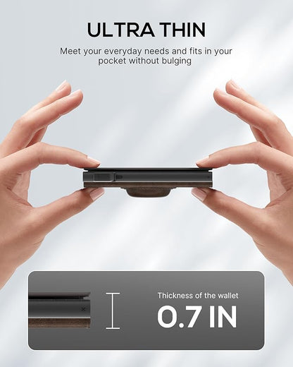 Mens Wallet with AirTag Holder: Smart Wallet Compatible with Apple AirTag, Pop Up Card Case, Top Grain Leather, RFID Blocking, Slim, Minimalist, 9-14 Card Capacity | ID Window | Cash Slot (Brown)