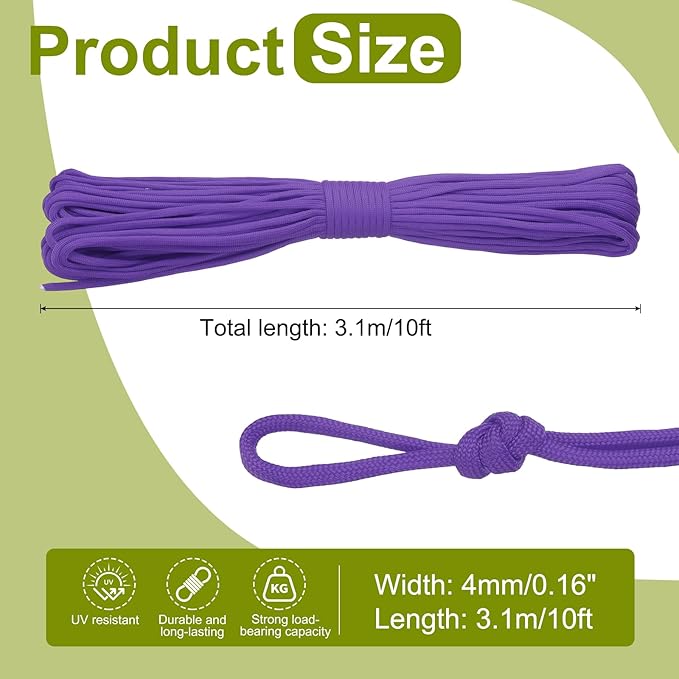 uxcell 4mm Nylon Rope, 10ft Portable Clothesline for Luggage and Backpack Tie Downs, Hanging Clothes, Swings, Camping and Mountaineering Tie Downs, Purple