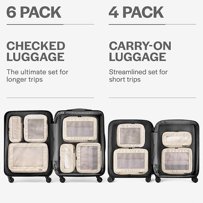 Aerotrunk Compression Packing Cubes for Travel - Luggage Organizer Bags - Double Zipper Packing Cubes for Suitcases (6-Pack, Beige)