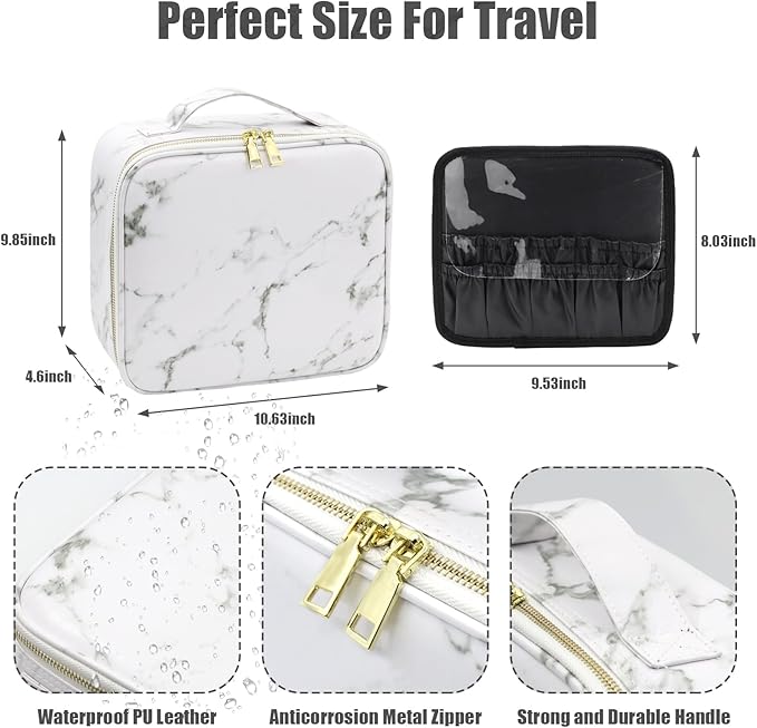 Travel Makeup Bag with Lighted Mirror Partitionable Makeup Train Case with 3 Color Modes Dimming Light up Mirror Make up Cosmetic Organizer Bag with 10X Magnifying Mirror, Toiletry Gift Accessories