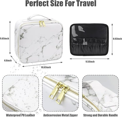 Travel Makeup Bag with Lighted Mirror Partitionable Makeup Train Case with 3 Color Modes Dimming Light up Mirror Make up Cosmetic Organizer Bag with 10X Magnifying Mirror, Toiletry Gift Accessories