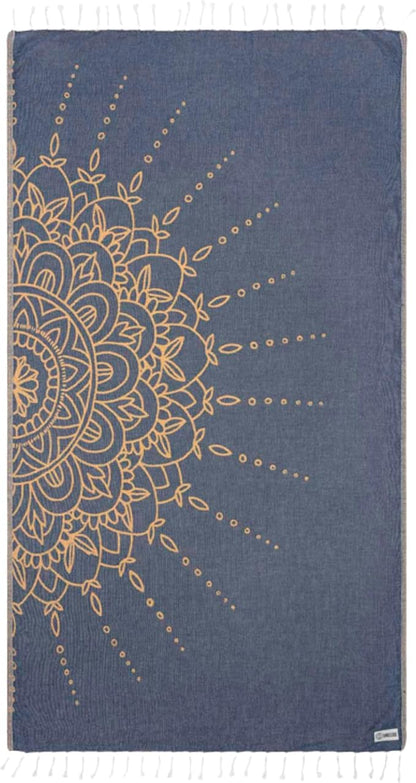 Sand Cloud Turkish Beach Towel - Sand Free - 100% Organic Turkish Cotton Yarn - Quick Dry Towel for Beach, Picnic, Blanket or Bath Towel - As Seen on Shark Tank - Flower Mandala Navy