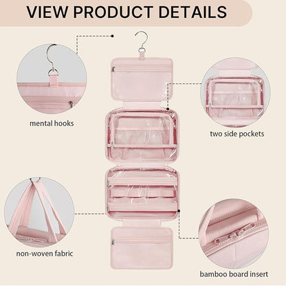 Travel Toiletry Bag for Women,Portable Hanging Travel Bag Cosmetic Jewelry Organizer,Makeup Bag for Toiletries,Full Sized Shampoo,Conditioner,Pink