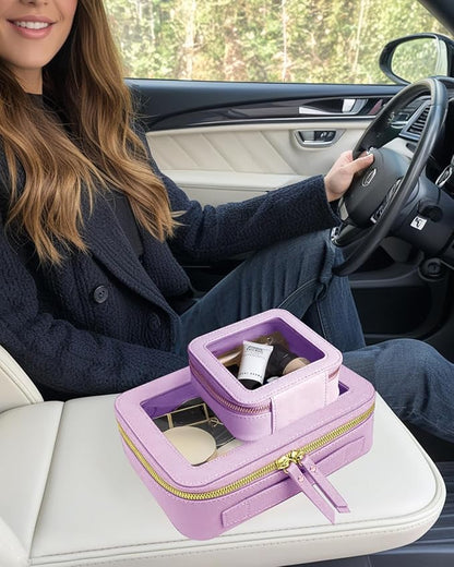 Travel Clear Makeup Bag Set, TSA Approved Cosmetic Bag Case with Zipper Portable Makeup Pouch Toiletry Bag Women Traveling Cosmetic Organizer Storage Bag Car Organizer Car Essentials for Women