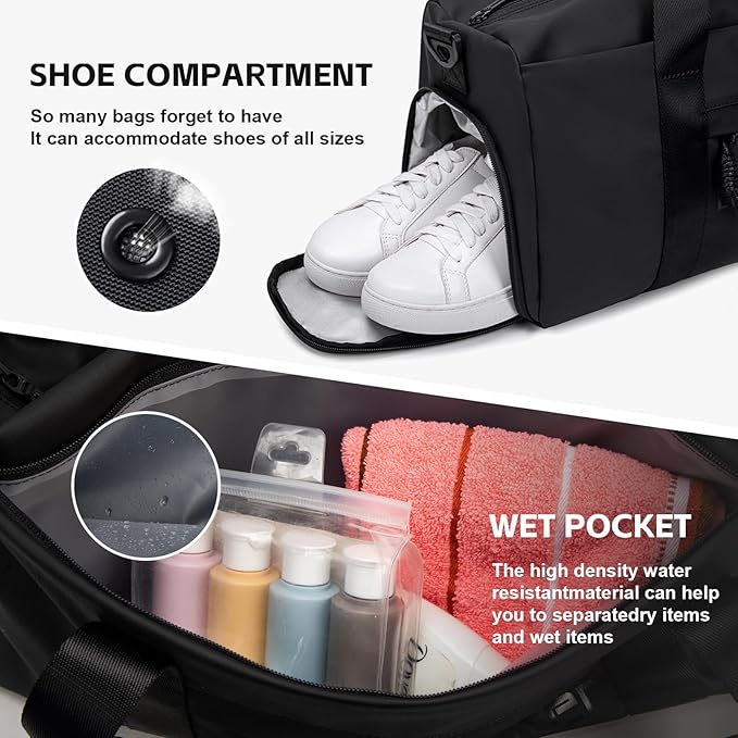 ARCTIC HUNTER AH Small Gym Bag Duffel Bag for Men Women with Shoe Compartment Ideal for Sports,Travel,and Overnight Trips, Athletic Gear Workout Weekender Bags, Black