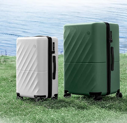 NINETYGO Trunk Luggage 24 Inch, Medium Checked Luggage with Double Spinner Wheels, Anti-Burst Zipper, Hard Case PC Suitcase, Lightweight Travel Luggage, TSA Approved (Pearl White, Hudson)