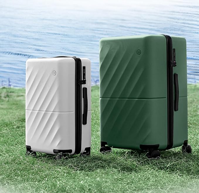 NINETYGO Trunk Luggage 22 Inch, Small Checked Luggage with Double Spinner Wheels, Anti-Burst Zipper, Hard Case PC Suitcase, Lightweight Travel Luggage, TSA Approved (Pearl White, Hudson)