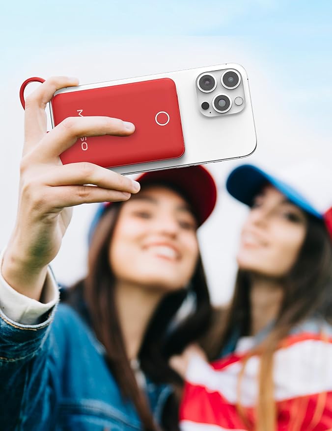 miisso 10000mAh Compatible with iPhone 15/16/17 and Android, Slim Portable Charger with Built in Cable, Power Bank Travel Charger External Battery Pack for Phone, 3 Output USB Type C Cord, Red