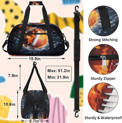 Kids Duffle Bag Girls Boys Sports Fire And Water Football Weekender Overnight Bag,Lightweight Duffel Bags for Traveling Gym Sport Dance