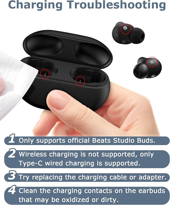 Charging Case Replacement for Studio Buds & Studio Buds+: Earbuds Charger Case with Bluetooth Sync Button, 660mAh Battery & USB-C Cable