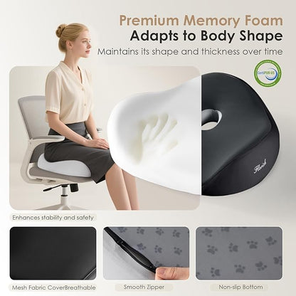 FLORICH Seat Cushion, Memory Foam Seat Cushion for Car Office Chair, Ergonomic Office Seat Chair Cushion for Sciatica Pain Relief, Larger Seat Cushion for for Long Sitting Office Workers - Black