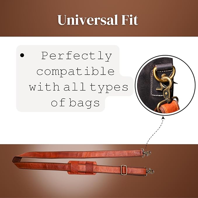 Adjustable Genuine Leather Shoulder Strap – Vintage Brown 60-Inch Comfort-Fit Padded Replacement with Heavy-Duty Swivel Hooks for Crossbody, Laptop, Messenger, Purse, Handbag, Duffel & Luggage Bags