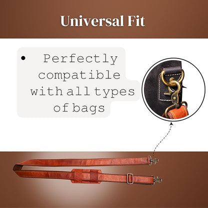 Adjustable Genuine Leather Shoulder Strap – Vintage Brown 60-Inch Comfort-Fit Padded Replacement with Heavy-Duty Swivel Hooks for Crossbody, Laptop, Messenger, Purse, Handbag, Duffel & Luggage Bags