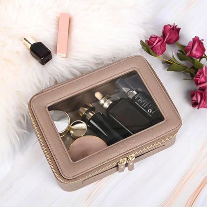 Aveniee Clear Makeup Bag Organizer,Large Travel Toiletry Bag for Women, Waterproof Cosmetic Pouch with Zippers,Car Organizers and Storage,Taupe