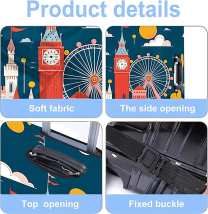 Luggage Cover Washable Suitcase Protector Anti-Scratch,Stretchable Fit for 20-34Inch Luggage Durable Travel Bag Cover with Zipper Closure (London, XL(fits 32-34Inch suitcase))