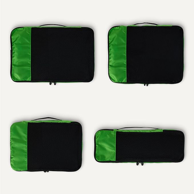 Amazon Essentials 4-Piece Packing Cubes Travel Accessories Set, Luggage Organizer with Double Zipper, Mesh Top, 100% Polyester, Small/Medium/Large/Slim, Green (Previously Amazon Basics)