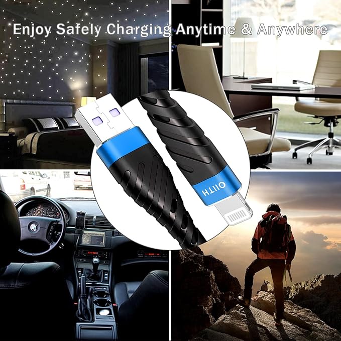 OIITH MFi Certified for iPhone Charger Cable 3 Pack 6 Ft, Long for Lightning Charging Cord, Fast 2.4A for iPhone USB Cord Compatible with iPhone12/11/XS/Max/XR/X/8/8P/7P/6/iPad - Blue