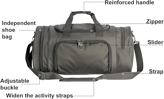Small Duffel Bag Military Tactical Outdoor Gym Bag with Shoes Compartment for Sports Camping Hunting (Grey)