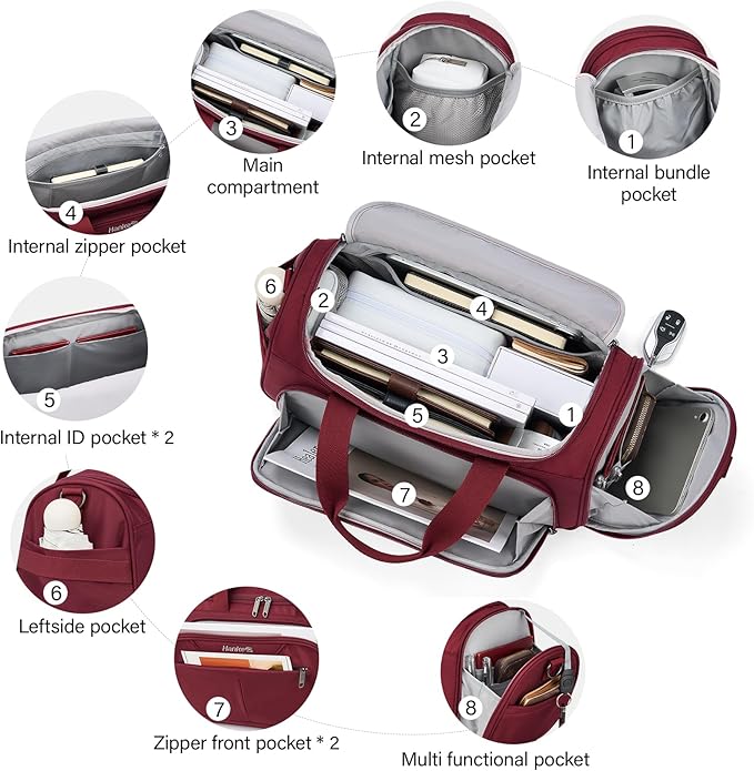 Hanke Underseat Carry On luggage Bags for Travel, Foldable Travel Bags for Women, Soft Lightweight Personal Item Travel Bag Small Carry On Bags for Airplanes, Travel Tote Bags for Women Men.（Burgundy）