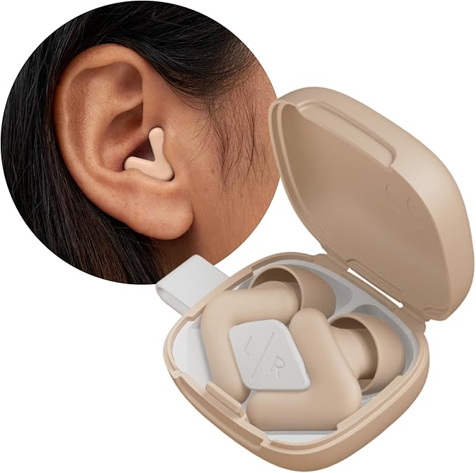 Alpine Silence Earplugs for Sleep, Focus & Travel - V-Shape Snug Fit & Soft Oval Tips – 4 Sizes XS/S/M/L - Comfortable, Reusable Hearing Protection - SNR 22dB & NRR 16 Noise Reduction – Beige