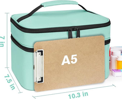 Mancro Dual Layers Medicine Organizer Bag, Pill Bottle Organizer Storage with Lockable Zipper, Medication Travel Bag for Pills, Vitamins, Medical Supplies for Home Storage, Travel, Green