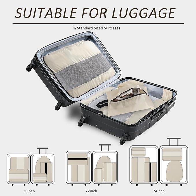 U+U 5 Set Packing Cubes for Travel Essentials Ultralight Luggage Packing Organizers with Laundry Bag and Shoe Bag for Vacation, Business Trip and Camping (Cream)