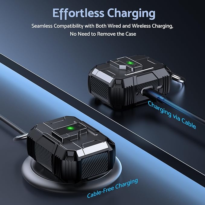 DASFOND Armor Earphone Cover Case for Airpods Pro 3, Military Grade Full Body Shockproof Protection Hard Case, Support Wireless Charging with Keychain, Magnetic Lid, Front LED Visible, Black