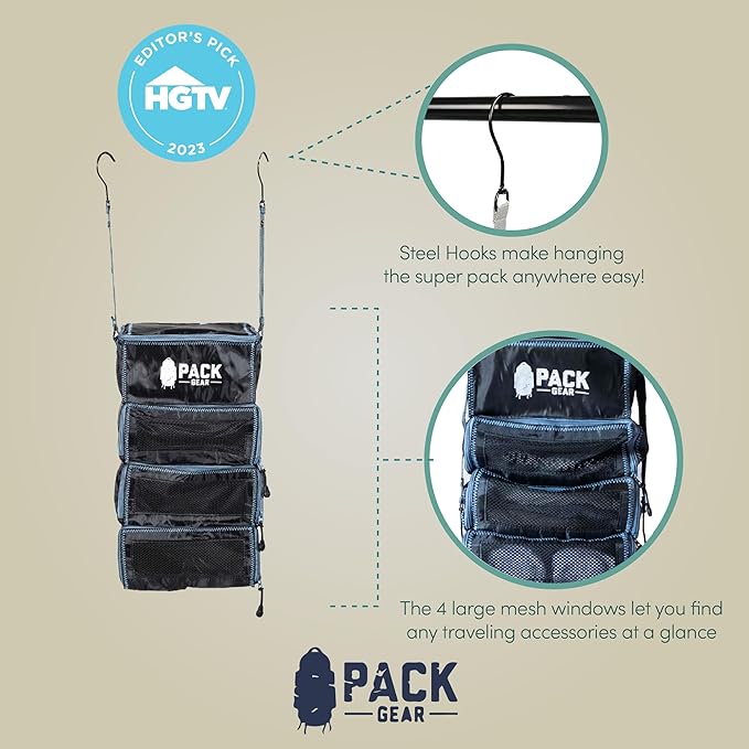 Pack Gear Hanging Carry-On Organizer - Our Standard Hanging Luggage Organizer Fits Any Carry On - Our Packing Cubes For Travel Use Mesh Windows to Make Finding Clothes Easy (Black, S)