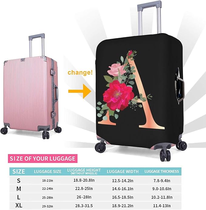 Floral Letter A Travel Luggage Cover Spandex Suitcase Protector Elastic Washable Stretch Suitcase Cover,Size S(Fit 18-21inch Suitcase)