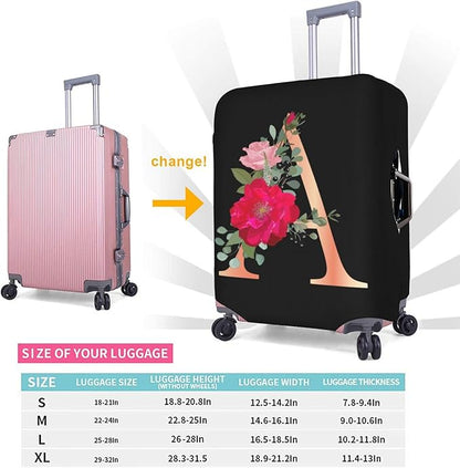 Floral Letter A Travel Luggage Cover Spandex Suitcase Protector Elastic Washable Stretch Suitcase Cover,Size M(Fit 22-24inch Suitcase)