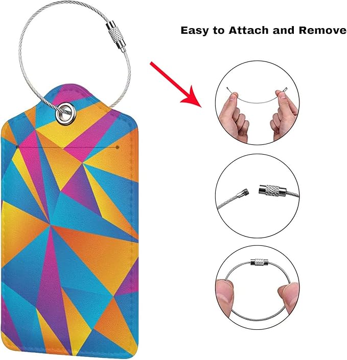 2PC Colorful Abstract Luggage Tags for Suitcases, Art Blue, Orange, Purple Geometric Pattern Suitcase Tags with Privacy Name Labels ID Cards for Travel Bag Backpack for Women Men Boys Girls