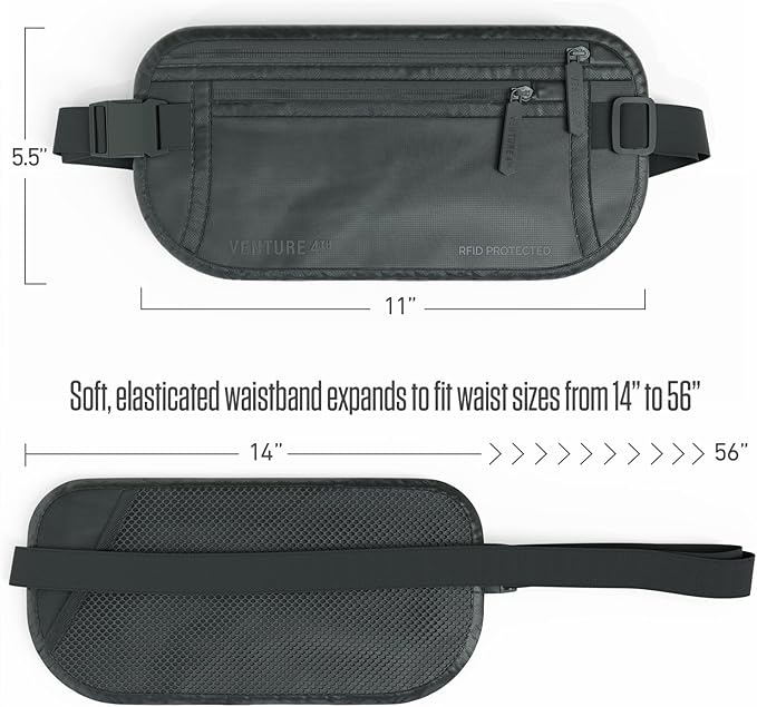 Travel Money Belt, RFID Blocking for Men & Women - Ideal for Keeping Your Cash, Credit Card, Passport, Phone Safe When Traveling (Sleek Gray)