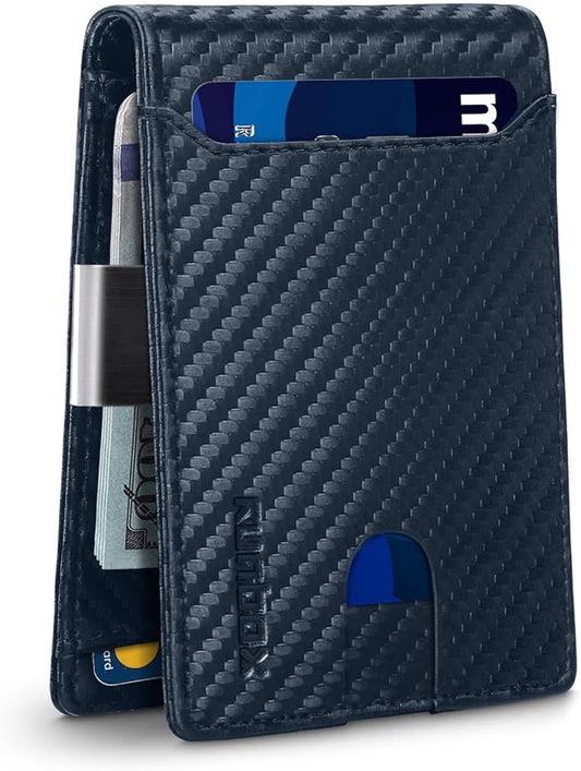 RUNBOX Slim Wallets for Men - Leather Money Clip Mens Wallet - RFID Blocking Front Pocket Bifold Wallet - Thin Credit Card Holder with Gift Box