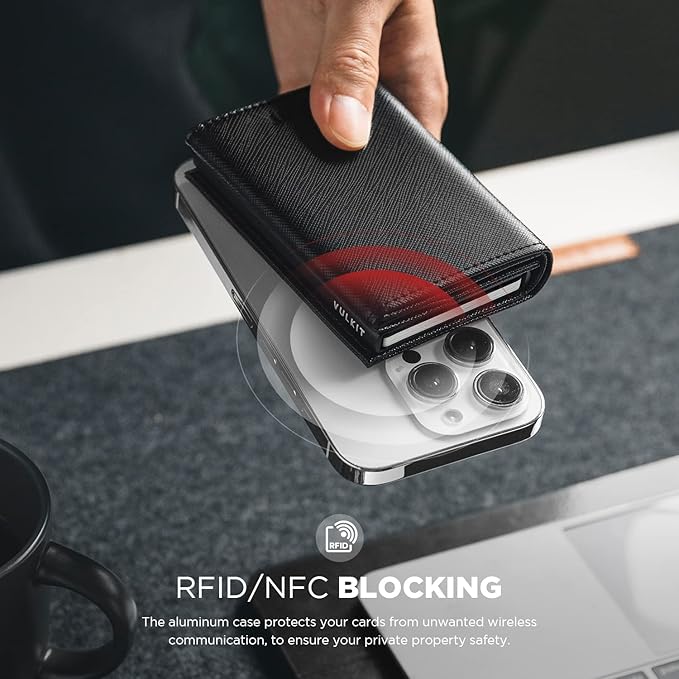 VULKIT Pop up Card Wallet Minimalist Cash Wallets RFID Blocking Leather Smart Credit Card Holder with ID window for Men(Cross Black)