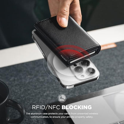 VULKIT Pop up Card Wallet Minimalist Cash Wallets RFID Blocking Leather Smart Credit Card Holder with ID window for Men(Cross Black)