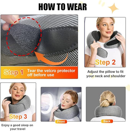 RURING Travel Pillows for Airplanes, Travel Neck Pillow Travel Pillow, Neck Pillow Airplane Memory Foam 360 Degree Support Stowable Pillows for Airplanes Offices and Cars (Light Gray)