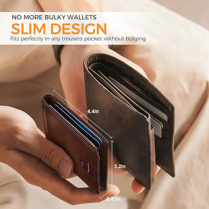 RUNBOX Money Clip Slim Wallets for Men RFID Blocking 11 Card Holder Minimalist Small Leather Bifold Men's Front Pocket Wallet Gift Box