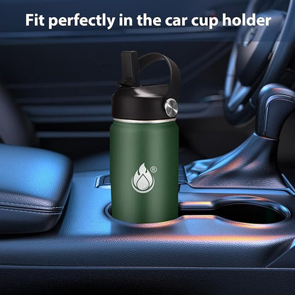 Insulated Water Bottle 24 oz with Straw, Stainless Steel Wide Mouth Water Bottle, Double Wall Vacuum Leak Proof with Straw Lid & Spout Lid for Sports or Office, Keep Cold or Hot Up to 24 Hrs