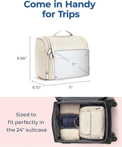 BAGSMART Travel Toiletry Bag, Large Capacity Cosmetic Bags for Women with Hanging Hook, Water-resistant for Toiletries Accessories Brushes Sponge, With Handle