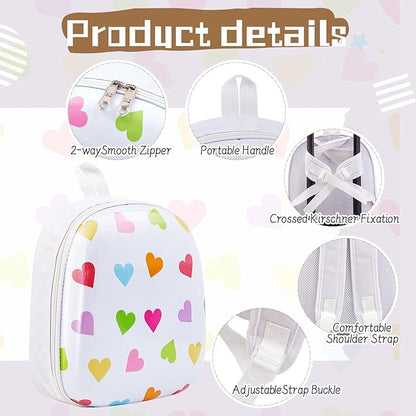 Sanwuta 4 Pcs Kids Luggage Set Backpack Travel Rolling Suitcase U-shape Pillow Christmas Children Gift for Girls Boys(17 Inch,Heart Style,White)