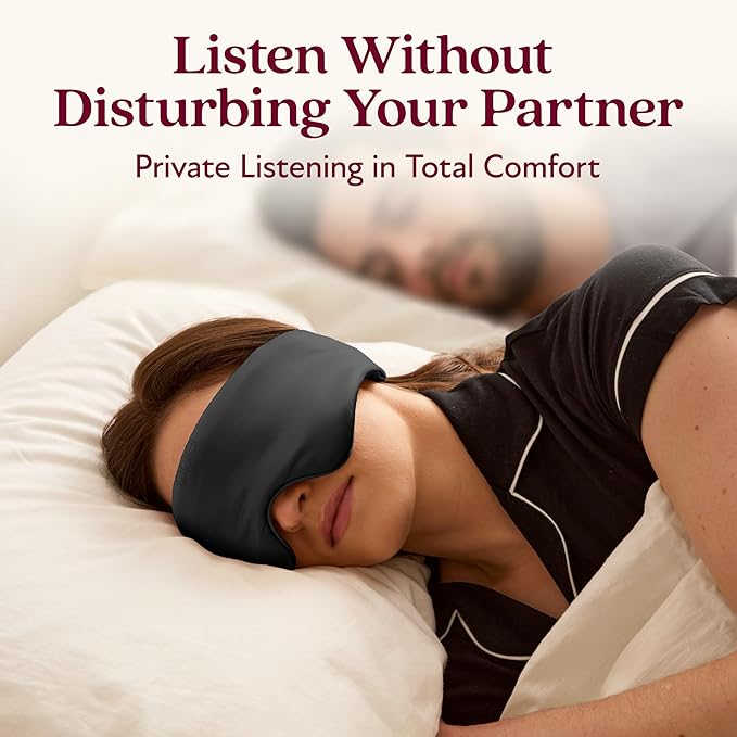 SilkSound 100% Mulberry Silk Bluetooth Sleep Mask, Skin-Friendly Sleeping Eyemask with Bluetooth Headphones, Sleep Gifts for Women, Silk Eye Mask Headband Headphones for Sleeping Side Speakers