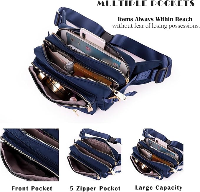 Extra Large Fashion Fanny Pack for Men Women, Waist Bag for Waterproof Hiking Running Biking Gym Outdoor Sports Travel Belt Bag (Navy Blue)