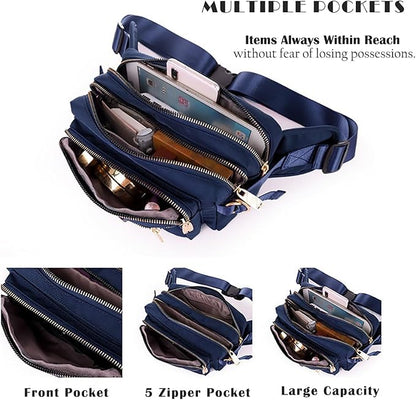 Extra Large Fashion Fanny Pack for Men Women, Waist Bag for Waterproof Hiking Running Biking Gym Outdoor Sports Travel Belt Bag (Navy Blue)