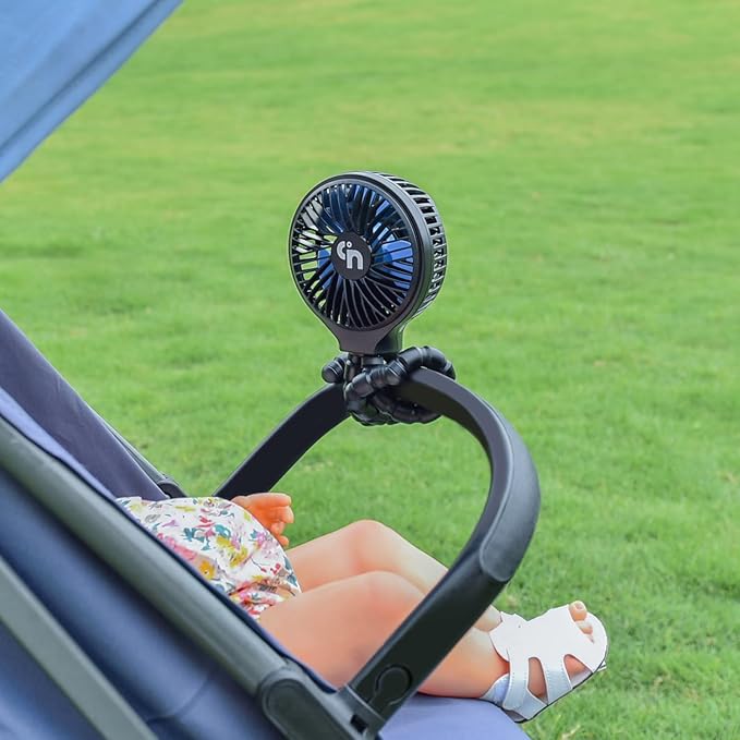 WiHoo Portable Stroller Fan, 11H Ultra-long Battery Life 3 Speed 360°Rotate, USB Rechargeable or Battery Operated Cooling Clip On Personal Fan for Baby Crib Travel Car Seat Black