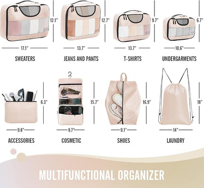 Veken 8 Set Packing Cubes, Travel Gifts for Women Mom, Carry on Suitcase Organizer Bags with Hanging Toiletry Bag and Large Laundry Bag, Travel Essentials Luggage Accessories for Cruise Ship