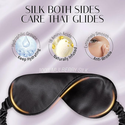 Silk Sleep Mask Eye Mask Blindfold with Double Layer Silk Filling and Elastic Strap for Full Night's Sleep, Travel and Nap, Soft Eye Cover Eyeshade with Luxury Bag and Ear Plugs by OLESILK (Black)