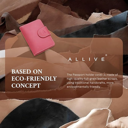 ALLIVE Rfid Passport Holder for Travel, Women, Rfid Passport Cover Wallet, Genuine Leather Passport Holder for Travel with AirTag Hidden, Airport Essentials, Travel Gifts (Rose Pink)